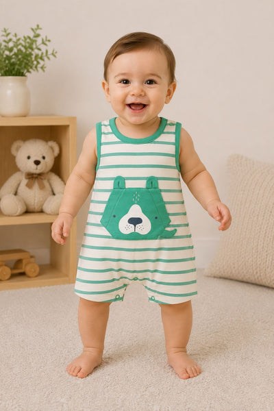 Nino Bambino 100% Oraganic Cotton Strip Sleeveless Half Romper For Baby Boy & Baby Girl