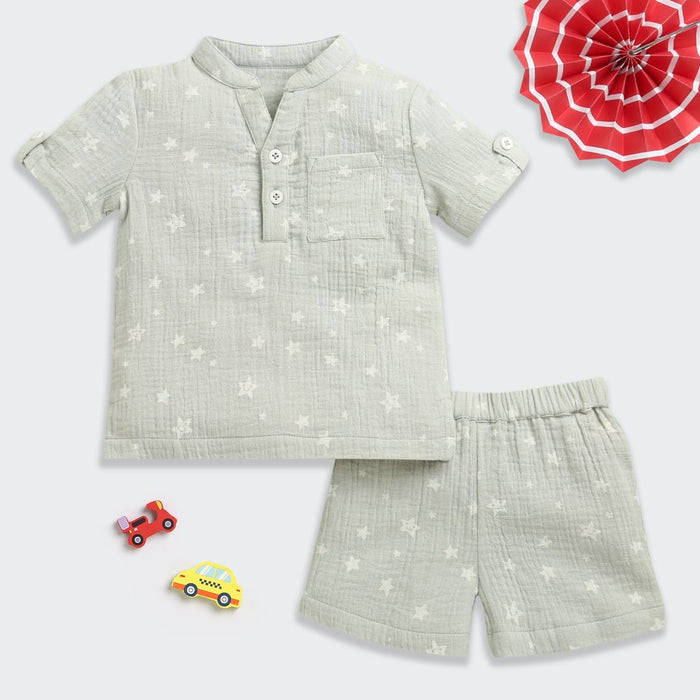 Nino Bambino 100% Organic Cotton Printed Shirt With Short Set For Kid Boy