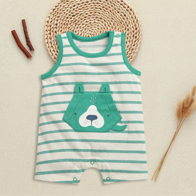 Nino Bambino 100% Oraganic Cotton Strip Sleeveless Half Romper For Baby Boy & Baby Girl