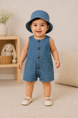 Nino Bambino 100% Oraganic Cotton Solid Sleeveless Half Romper With Hat For Baby Girl