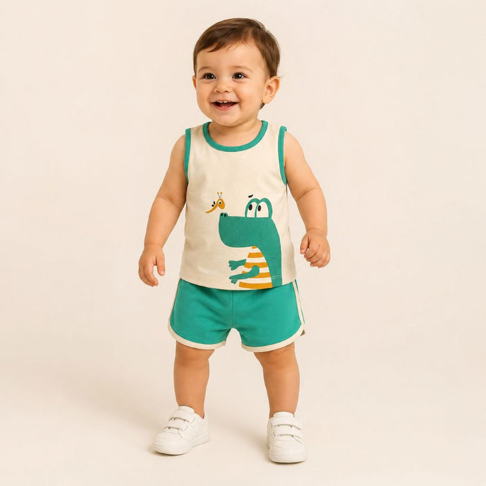 Nino Bambino 100% Organic Cotton Printed Shirt With Short Set For Kid Boy
