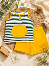 Nino Bambino 100% Organic Cotton Strip T-Shirt With Short Set For Kid Boy