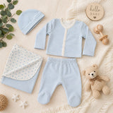 Nino Bambino 100% Organic Cotton White & Blue Print Essentials Set Pack Of 4 For Baby.