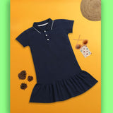 Nino Bambino Organic Cotton Solid Polo Neck Dress For Girls