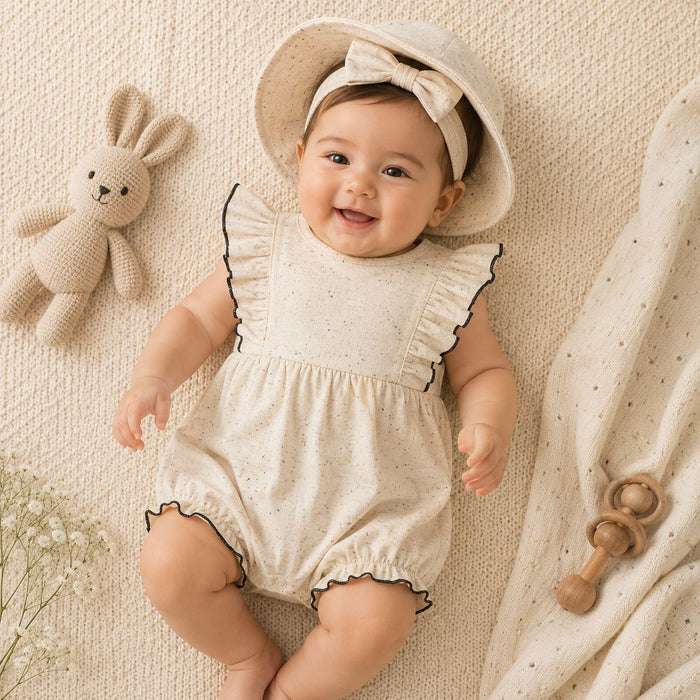 Nino Bambino 100% Oraganic Cotton Solid Sleeveless Half Romper With Hat For Baby Girl