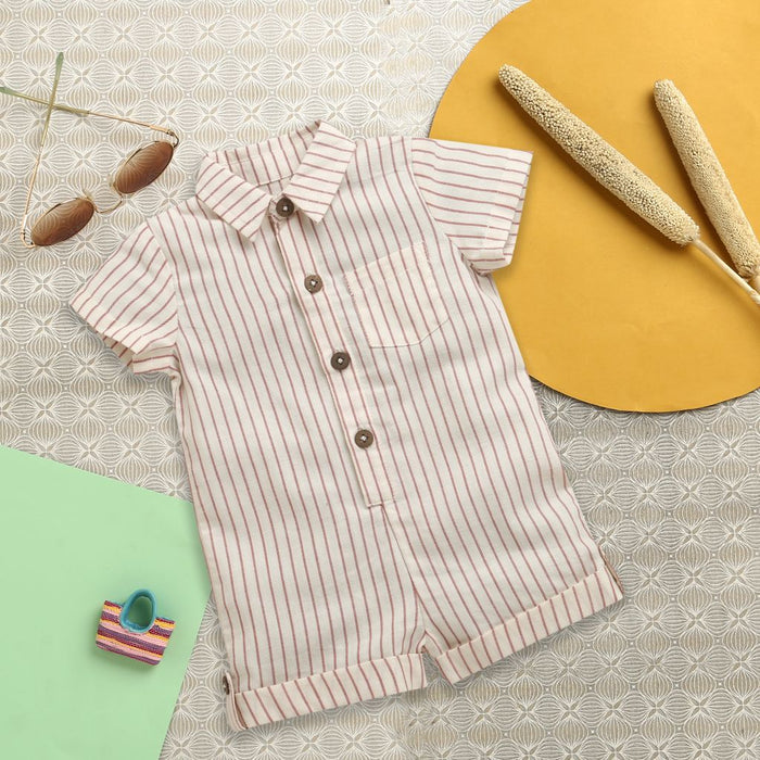 Nino Bambino 100% Organic Cotton Strip alf Romper For Baby Boys
