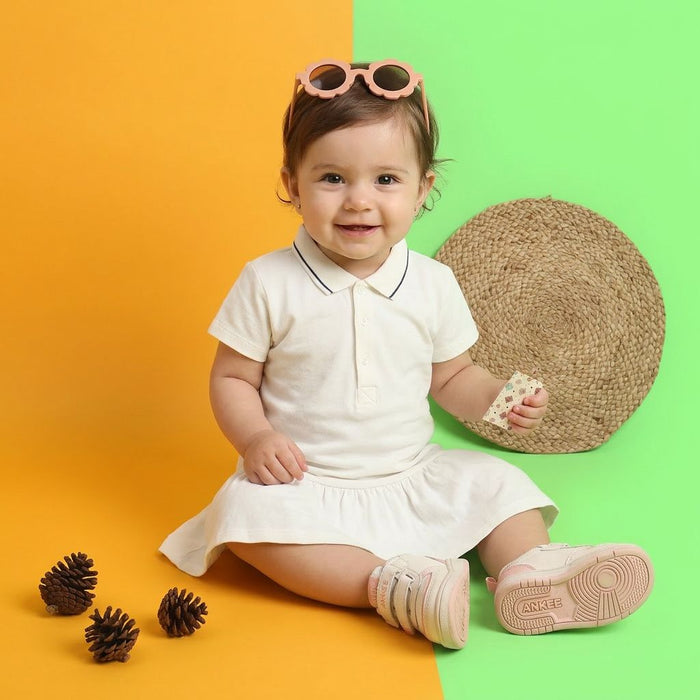 Nino Bambino Organic Cotton Solid Polo Neck Tshirt Dress For Girls