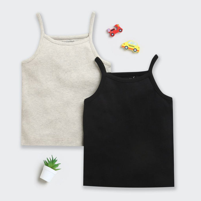 Nino Bambino 100% Oraganic Cotton Solid Strap Assorted Camisole For Baby Girl-Pack Of 2