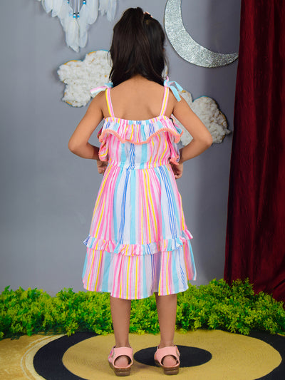 Multi Color Short Sleeve Cotton Tiered Sun Dress For Girls