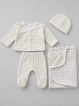 Nino Bambino 100% Organic Cotton White & Yellow Print Essentials Set Pack Of 4 For Baby.