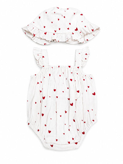 Nino Bambino 100% Oraganic Cotton Printed Sleeveless Half Romper With Hat For Baby Girl