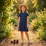 Nino Bambino Organic Cotton Solid Polo Neck Dress For Girls