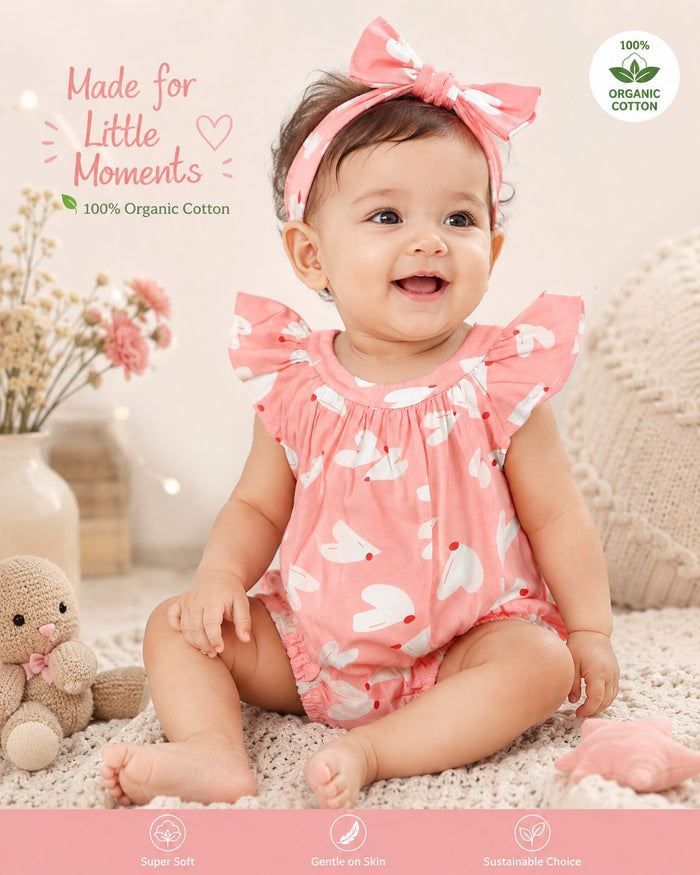 Nino Bambino 100% Oraganic Cotton Printed Sleeveless Bodysuit / Onesie For Baby Girl