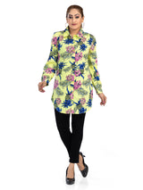 Women's Regular Fit Floral Printed Collar Neck Casual Long Shirts for Ladies & Girls