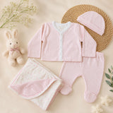 Nino Bambino 100% Organic Cotton White & Pink Print Essentials Set Pack Of 4 For Baby Girls