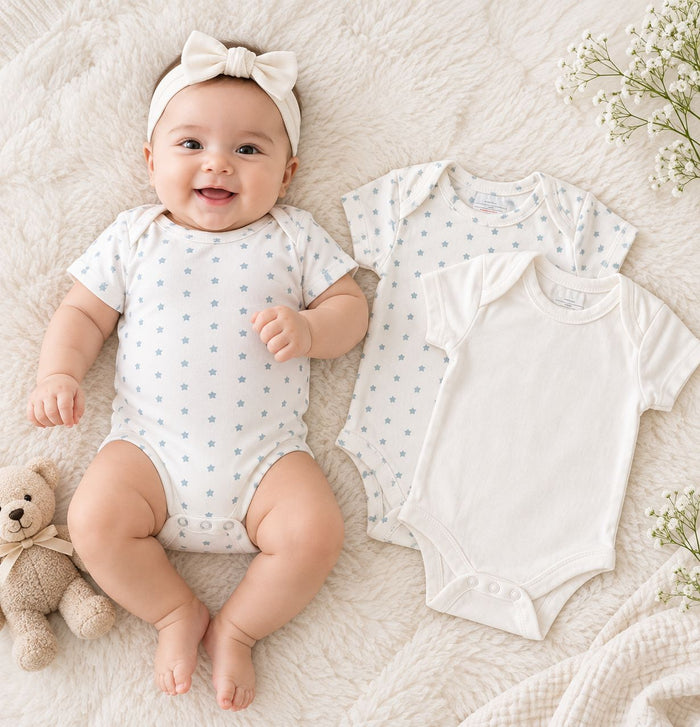 Nino Bambino 100% Oraganic Cotton Printed half Sleeves Bodysuit / Onesie For Baby (Pack of 2)