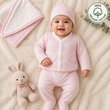 Nino Bambino 100% Organic Cotton White & Pink Print Essentials Set Pack Of 4 For Baby Girls
