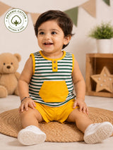 Nino Bambino 100% Organic Cotton Strip T-Shirt With Short Set For Kid Boy