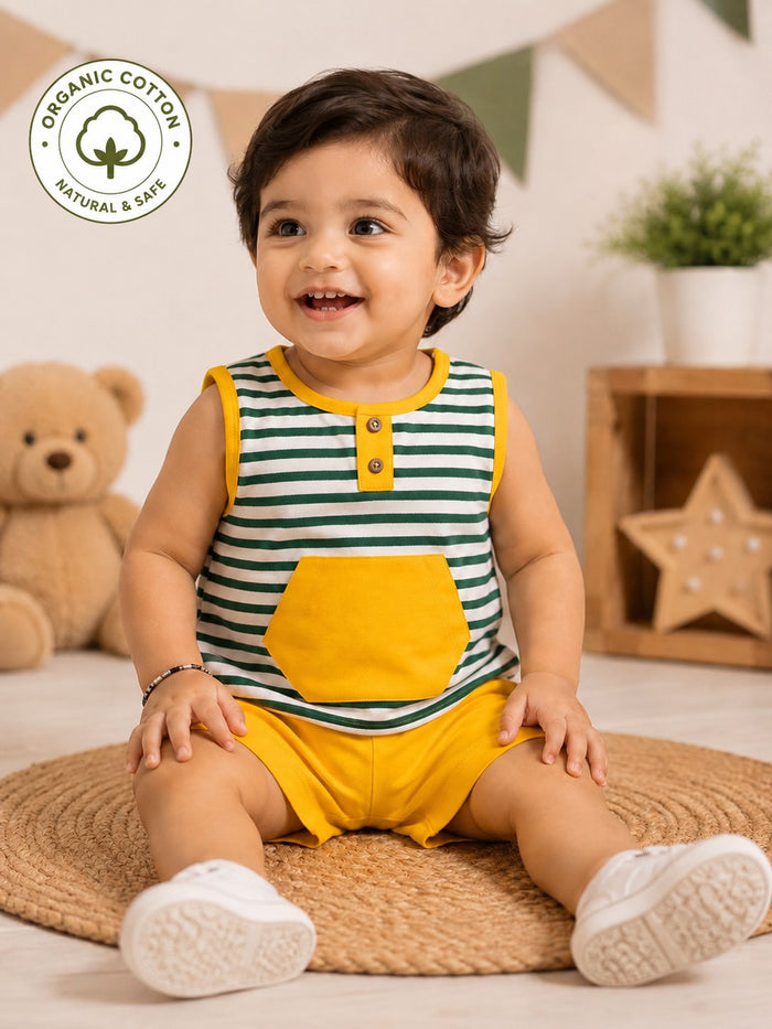 Nino Bambino 100% Organic Cotton Strip T-Shirt With Short Set For Kid Boy