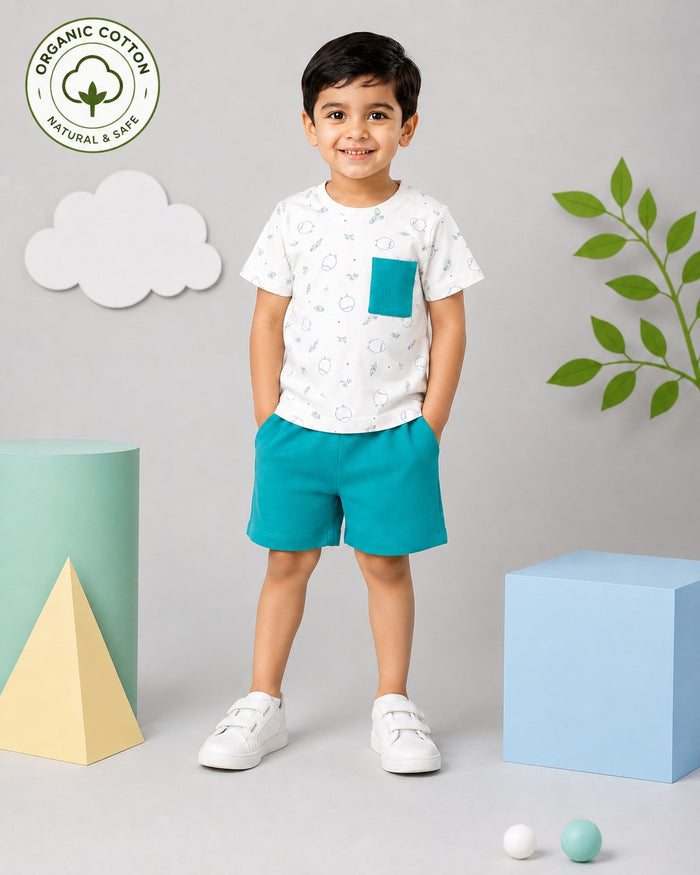 Nino Bambino 100% Organic Cotton Printed T-Shirt With Short Set For Kid Boy