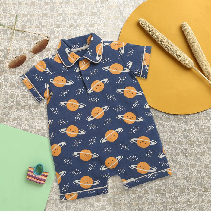 Nino Bambino 100% Organic Cotton Printed Half Sleeves Half Romper For Baby Boy