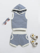 Blue Hooded Neck Top and Bottom Set For Boy |Clothing Set | Summer Wear Co-Ord Set