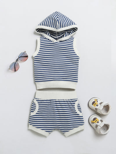 Blue Hooded Neck Top and Bottom Set For Boy |Clothing Set | Summer Wear Co-Ord Set