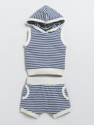 Blue Hooded Neck Top and Bottom Set For Boy |Clothing Set | Summer Wear Co-Ord Set