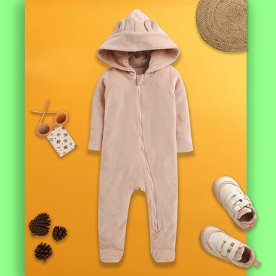Nino bambino Velour Hoodie Full Sleeves Romper For Baby