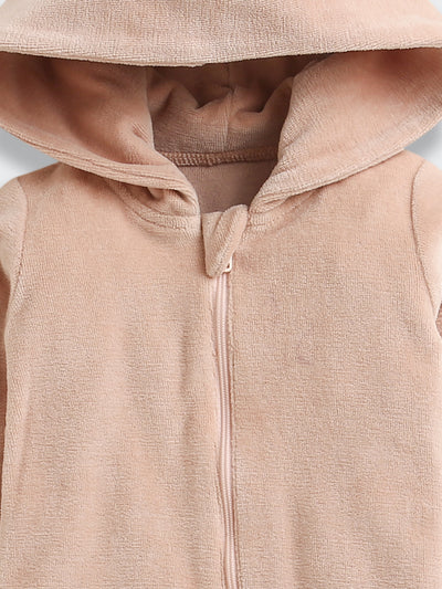 Nino bambino Velour Hoodie Full Sleeves Romper For Baby
