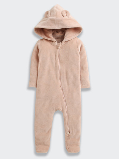 Nino bambino Velour Hoodie Full Sleeves Romper For Baby