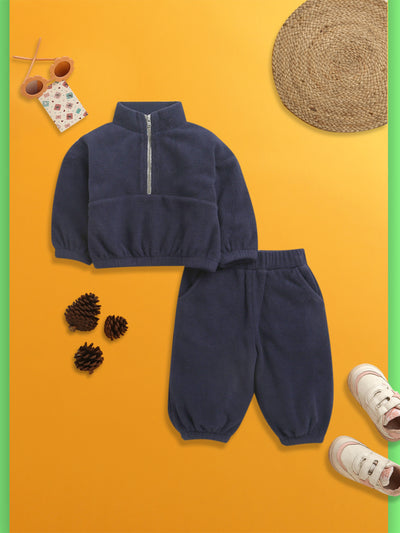 Nino Bambino Polar Fleece Full Sleeves Sweatshirt With Pajama Set For Baby