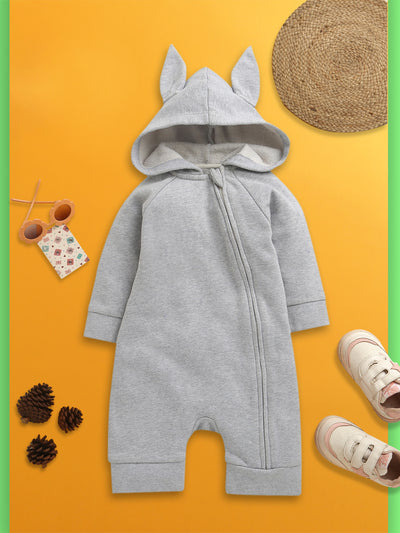 Nino bambino Velour Hoodie Full Sleeves Romper For Baby