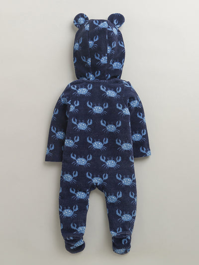 Nino Bambino Crab Print  Full Sleeves Hoodie Romper For Baby