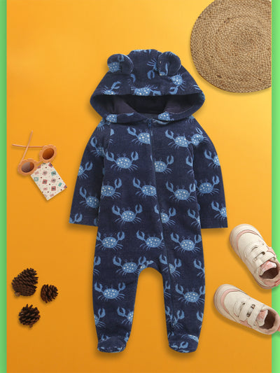 Nino Bambino Crab Print  Full Sleeves Hoodie Romper For Baby