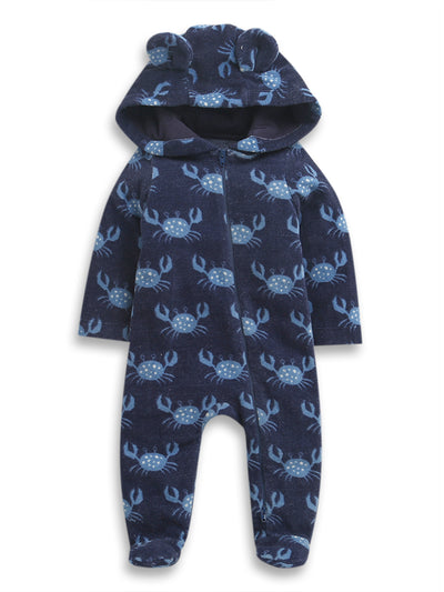 Nino Bambino Crab Print  Full Sleeves Hoodie Romper For Baby