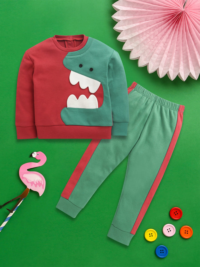 Nino Bambino Organic Cotton Full Sleeves Sweatshirt With Pajama Set For Baby