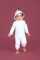 Round Neck Long Sleeve Hooded Romper For Unisex Baby