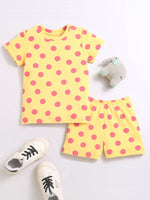 Nino Bambino 100% Organic Cotton Yellow Color Polka Dot Cord Set For Kids Girl.