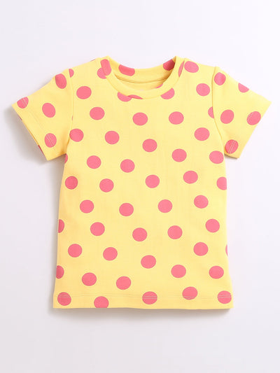 Nino Bambino 100% Organic Cotton Yellow Color Polka Dot Cord Set For Kids Girl.