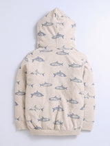 Nino Bambino 100% Organic Cotton Grey Melange Color Fish Print Hoodie For Unisex Kids