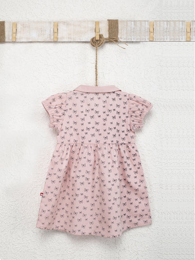 Nino Bambino 100% Organic Cotton Peach Color Mini Aporn Dresses For Baby Girls