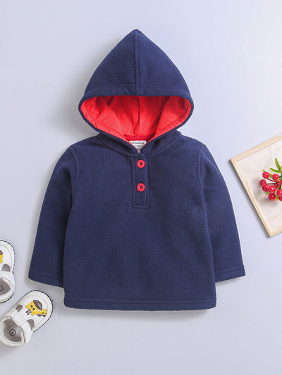 Nino Bambino Polar-Fleece Navy Blue Hoodie Sweatshirt For Unisex Baby