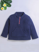 Nino Bambino High Collar Anti-Pill Polyster Recycled Polar Fleece Navy Blue Color Sweatshirt For Unisex Kids