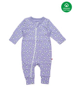 Long Sleeve Round Neck Floral Print Purple Romper For Baby Girls.