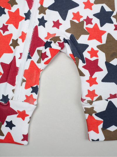 Nino Bambino 100% Organic Cotton Long Sleeve Star Print Zipper Romper For Unisex Baby.
