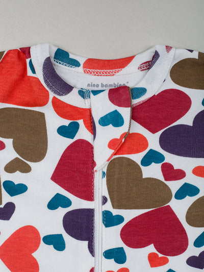 Nino Bambino 100% Organic Cotton Long Sleeve Heart Print Zipper Romper For Baby Girls
