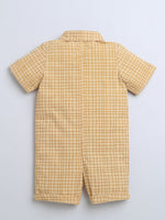 Brown Check Half Sleve Half Romper With Hat For Baby Boy.