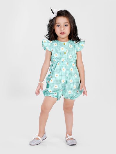 Floral Print Sleeveless Frill Jumpsuit Dress For Baby Girl