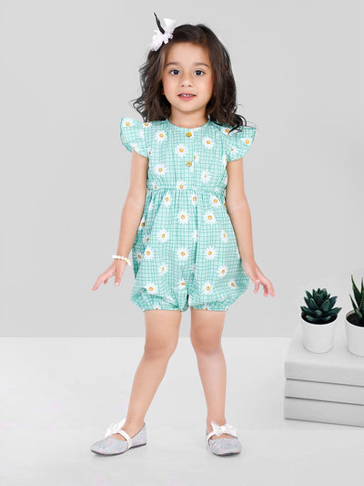 Floral Print Sleeveless Frill Jumpsuit Dress For Baby Girl